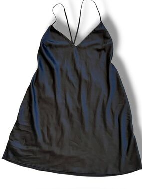 Victoria's Secret Pink Label Womens Black Satin Low Back Slip Dress Sz L  C-7